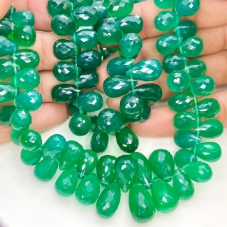 Green Onyx 12-14mm Briolette Drop Shape AAA Grade Gemstone Beads Strand - Total 1 Strand of 8 Inch.