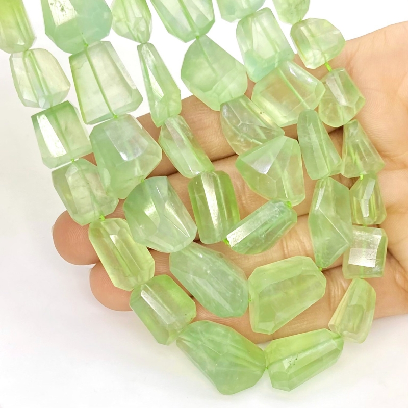 Prehnite 8-21mm Step Cut Nugget Shape AA+ Grade Gemstone Beads Strand - Total 1 Strand of 16 Inch.