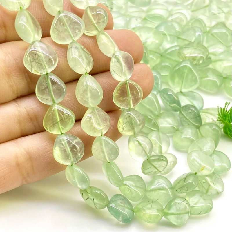 Prehnite 9-12mm Smooth Heart Shape A Grade Gemstone Beads Lot - Total 11 Strands of 14 Inch.