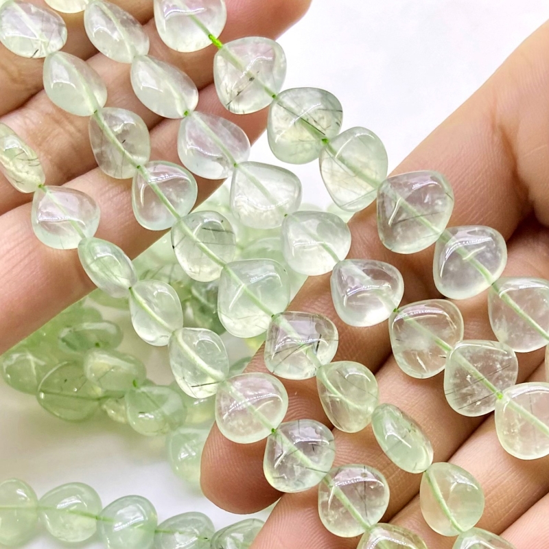 Prehnite 9-12mm Smooth Heart Shape A Grade Gemstone Beads Lot - Total 11 Strands of 14 Inch.