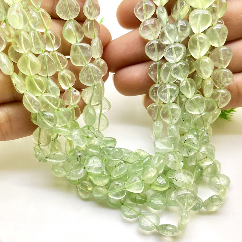 Prehnite 7-9mm Smooth Heart Shape A Grade Gemstone Beads Lot - Total 7 Strands of 14 Inch.
