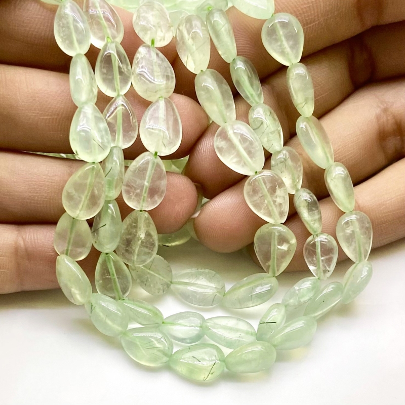 Prehnite 9-12mm Smooth Pear Shape B Grade Gemstone Beads Lot - Total 23 Strands of 14 Inch.