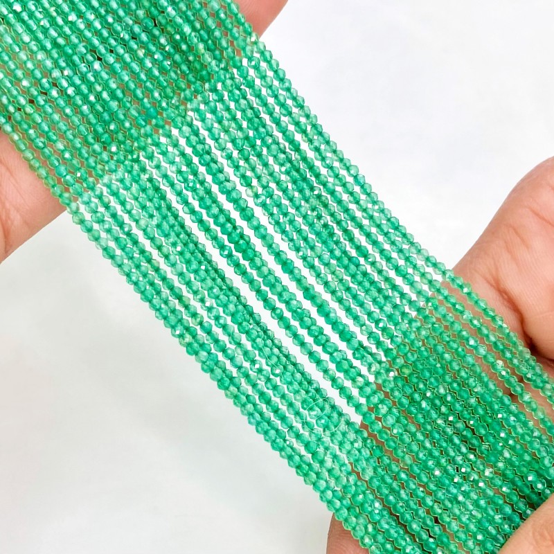 Green Onyx 2-2.5mm Micro Faceted Rondelle Shape AAA Grade Gemstone Beads Strand - Total 1 Strand of 14 Inch.