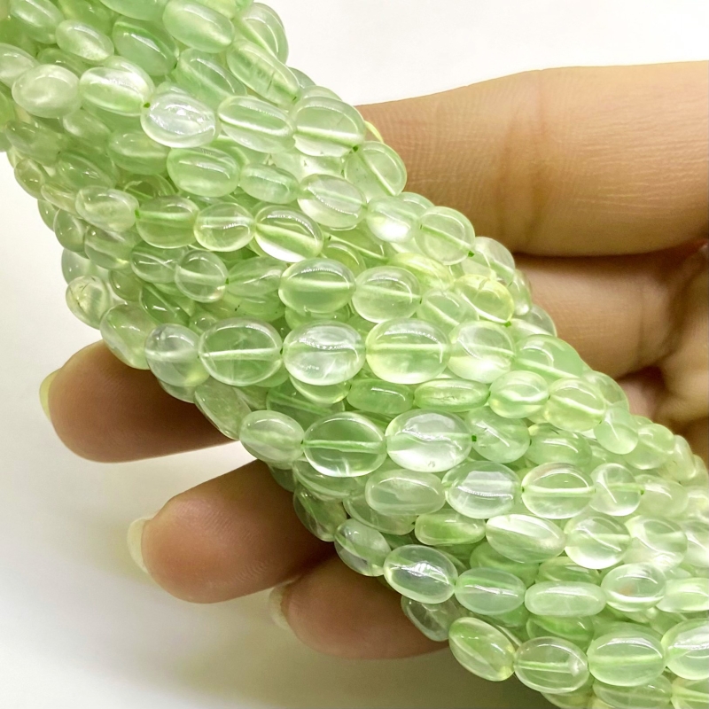 Prehnite 6-8mm Smooth Oval Shape A+ Grade Gemstone Beads Strand - Total 1 Strand of 14 Inch.