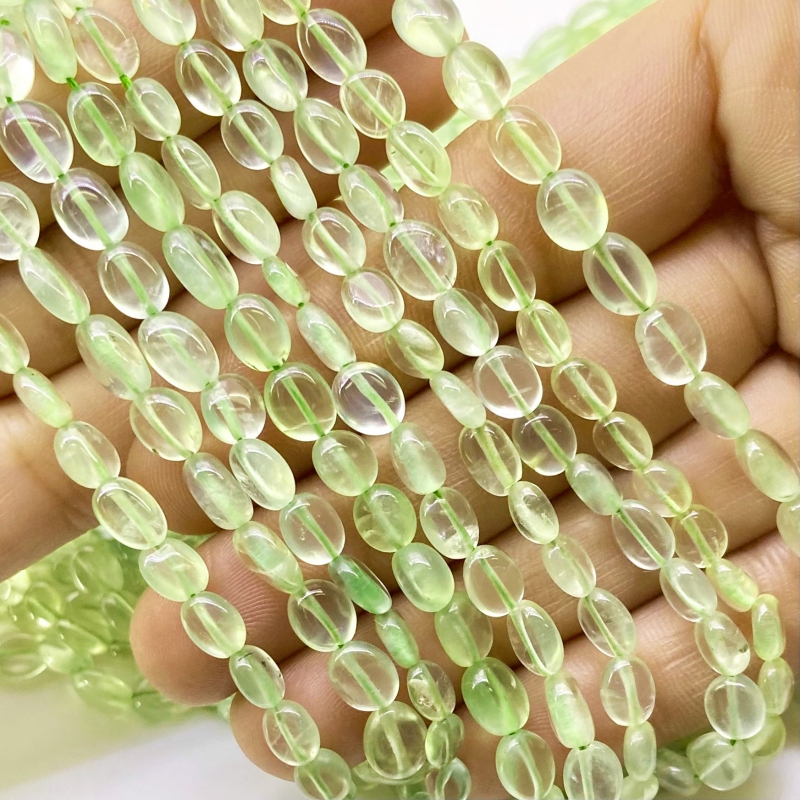 Prehnite 6-8mm Smooth Oval Shape A+ Grade Gemstone Beads Strand - Total 1 Strand of 14 Inch.