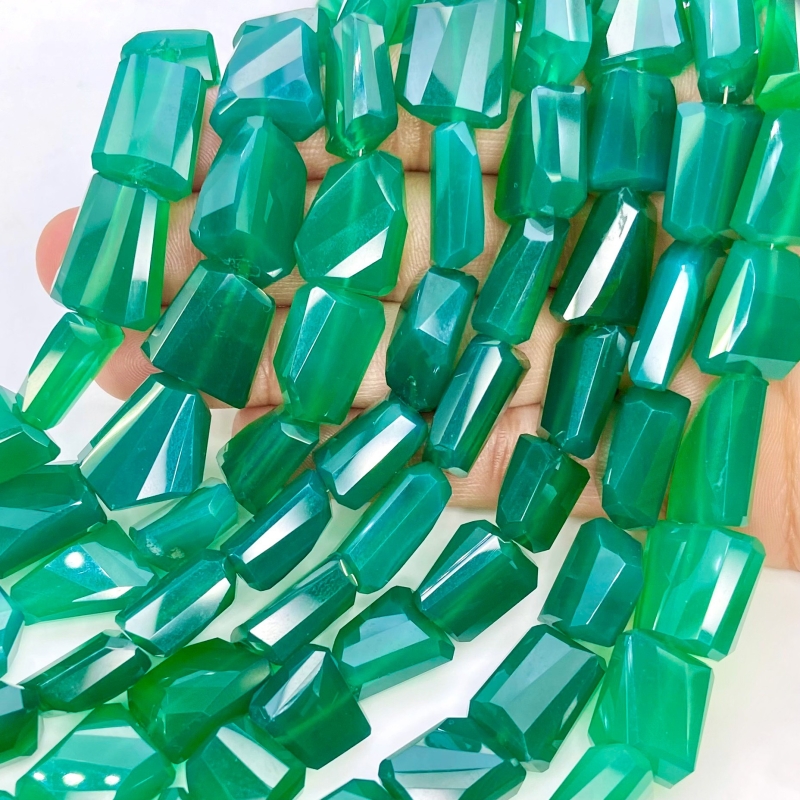 Green Onyx 13-18mm Step Cut Nugget Shape AAA Grade Gemstone Beads Strand - Total 1 Strand of 8 Inch.
