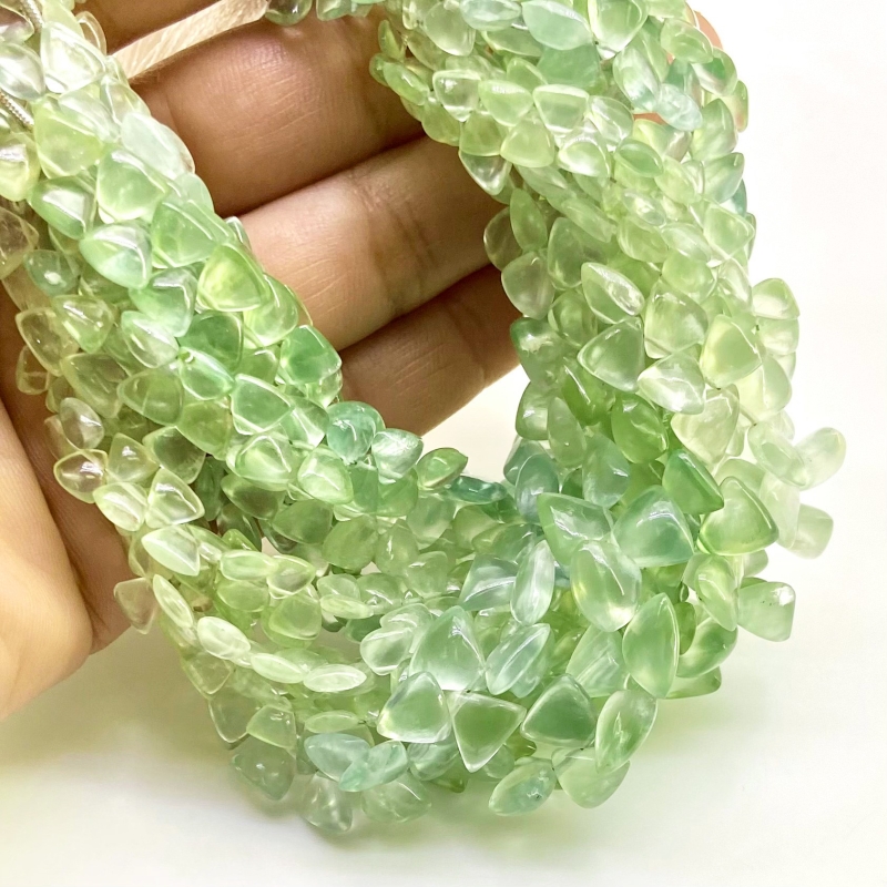 Prehnite 4.5-9mm Smooth Trillion Shape AA+ Grade Gemstone Beads Lot - Total 10 Strands of 8 Inch.