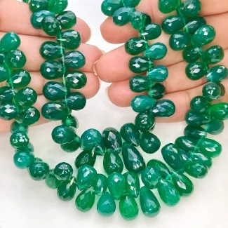 Green Onyx 10-13mm Briolette Drop Shape AAA Grade Gemstone Beads Strand - Total 1 Strand of 8 Inch.