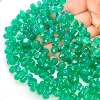 Green Onyx 9-10mm Briolette Drop Shape AAA Grade Gemstone Beads Strand - Total 1 Strand of 8 Inch.