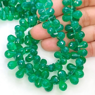 Green Onyx 9-10mm Briolette Drop Shape AAA Grade Gemstone Beads Strand - Total 1 Strand of 8 Inch.