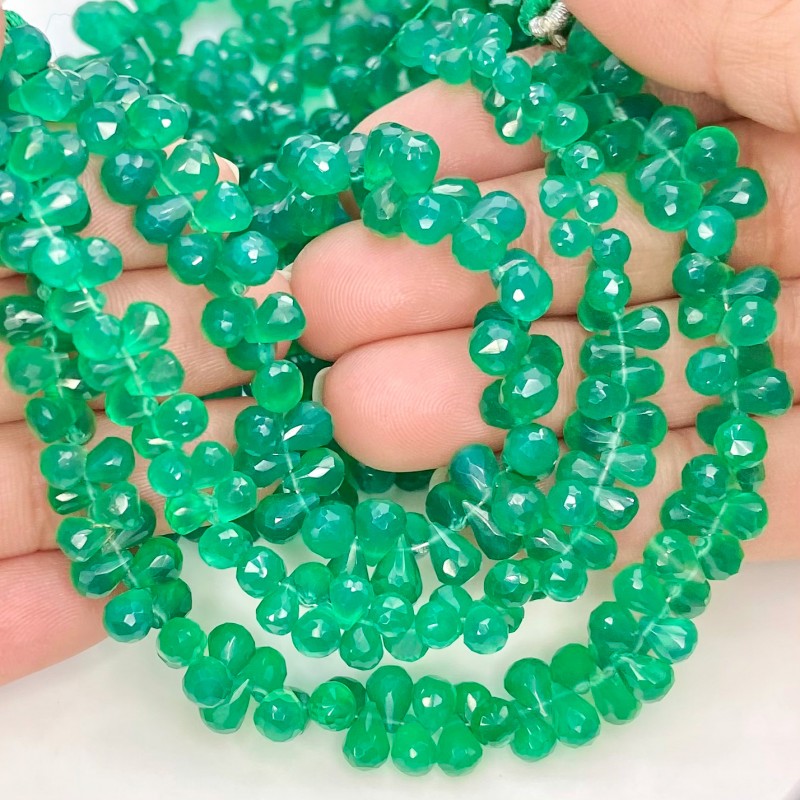 Green Onyx 5-8mm Briolette Drop Shape AAA Grade 8 Inch Long Gemstone Beads Strand