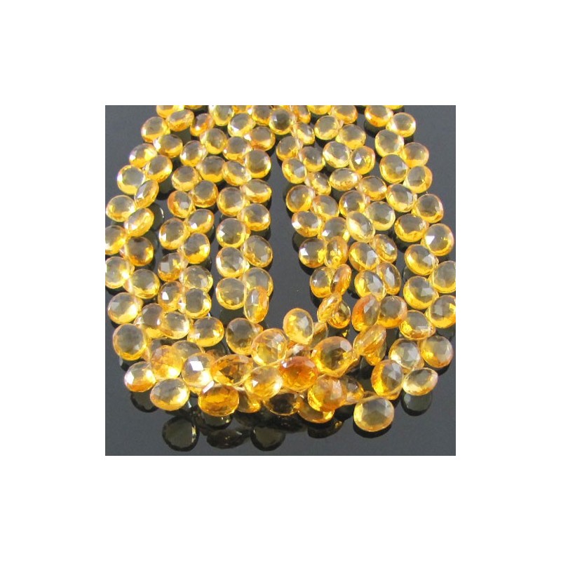 Citrine 6-7mm Briolette Heart Shape AA Grade 8 Inch Long Gemstone Beads Strand
