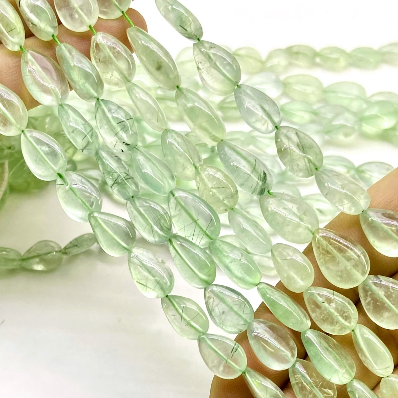Prehnite 10-16mm Smooth Pear Shape A Grade Gemstone Beads Lot - Total 14 Strands of 14 Inch.