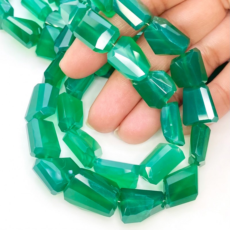 Green Onyx 13-18mm Step Cut Nugget Shape AAA Grade 8 Inch Long Gemstone Beads Strand