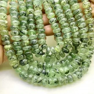 Prehnite 9-11mm Smooth Rondelle Shape A Grade Gemstone Beads Lot - Total 5 Strands of 13 Inch.