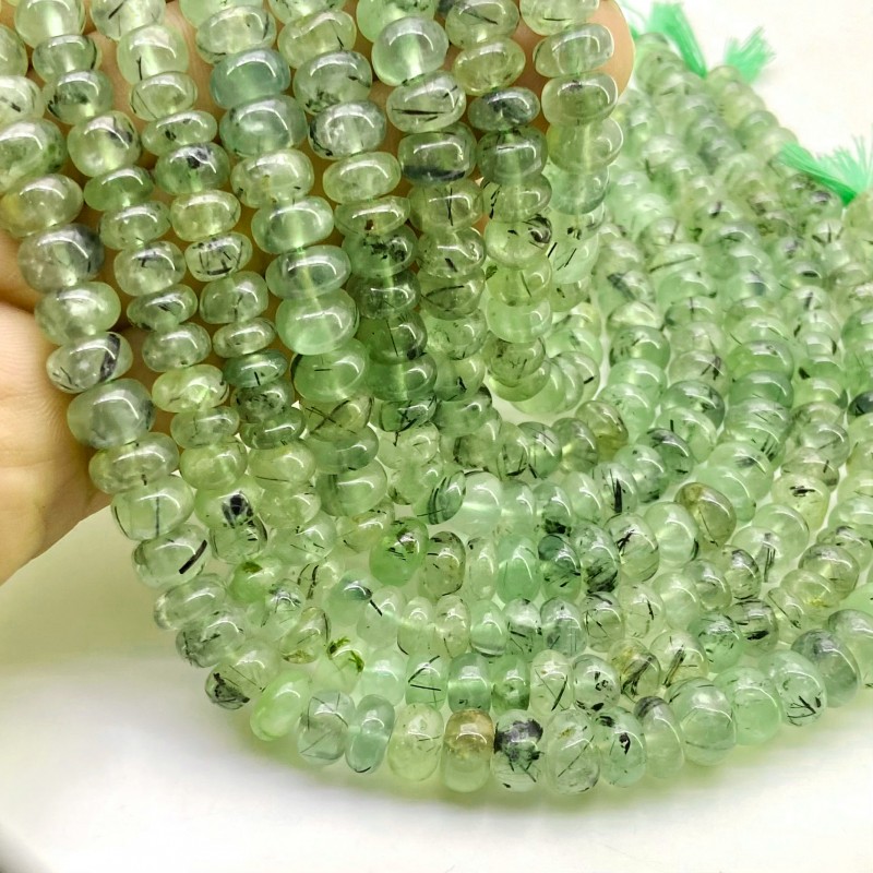 Prehnite 8-9mm Smooth Rondelle Shape A Grade Gemstone Beads Lot - Total 8 Strands of 13 Inch.
