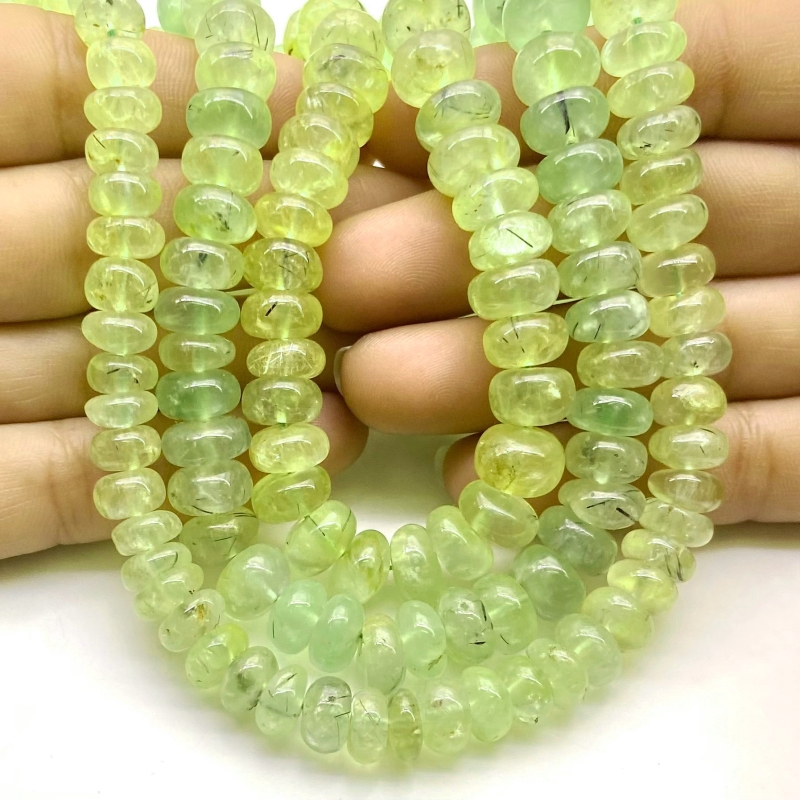 Prehnite 7-11mm Smooth Rondelle Shape A+ Grade Gemstone Beads Lot - Total 6 Strands of 13 Inch.
