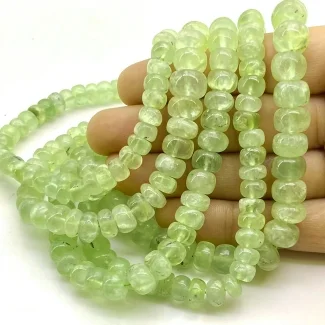Prehnite 6-10mm Smooth Rondelle Shape A Grade Gemstone Beads Lot - Total 5 Strands of 16 Inch.