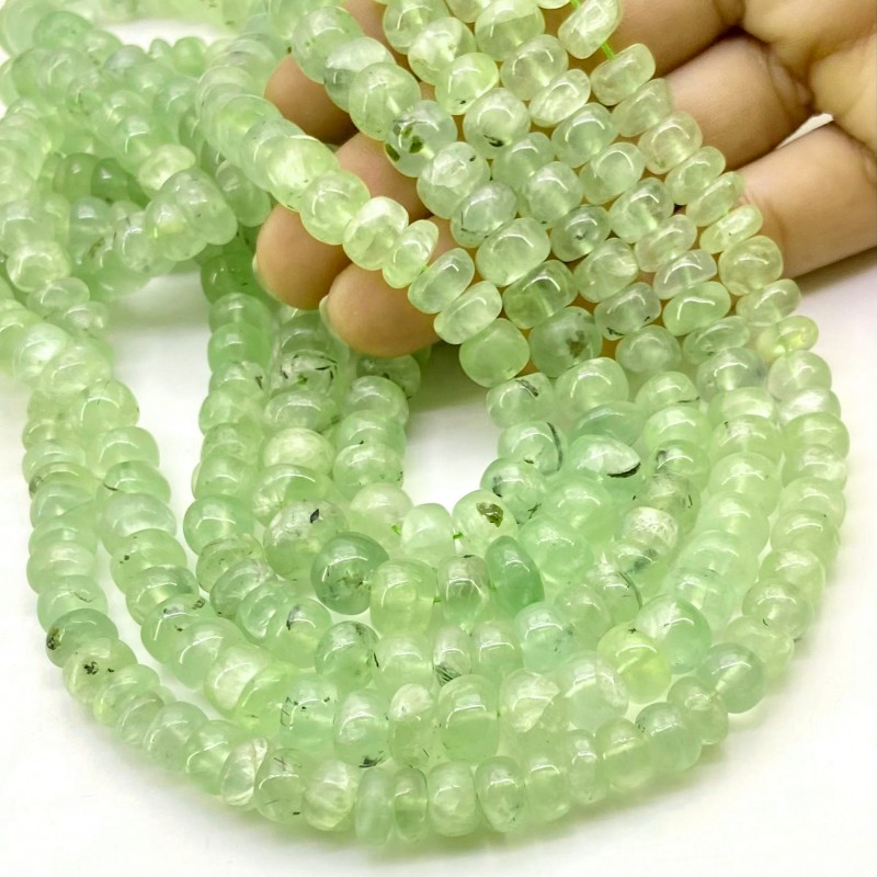 Prehnite 8-10mm Smooth Rondelle Shape A Grade Gemstone Beads Lot - Total 5 Strands of 16 Inch.