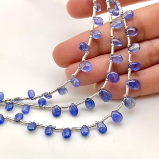 Blue Sapphire 5-8mm Smooth Pear Shape AA Grade Multi Strand Beads Layout - Total 3 Strands of 6-8 Inch