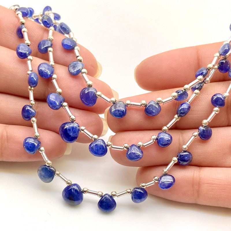 Blue Sapphire 4-8mm Smooth Heart Shape AA Grade Multi Strand Beads Layout - Total 3 Strands of 7-9 Inch
