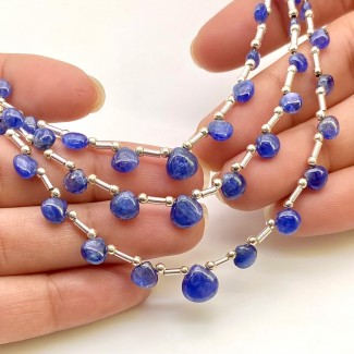 Blue Sapphire 4-8.5mm Smooth Heart Shape AA Grade Multi Strand Beads Layout - Total 3 Strands of 7-9 Inch