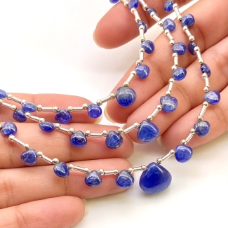 Blue Sapphire 3.5-11.5mm Smooth Heart Shape AA Grade Multi Strand Beads Layout - Total 3 Strands of 8-10 Inch