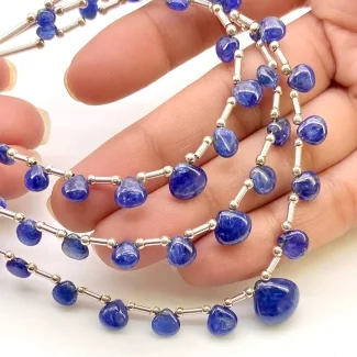 Blue Sapphire 4-11mm Smooth Heart Shape AA Grade Multi Strand Beads Layout - Total 3 Strands of 8-10 Inch