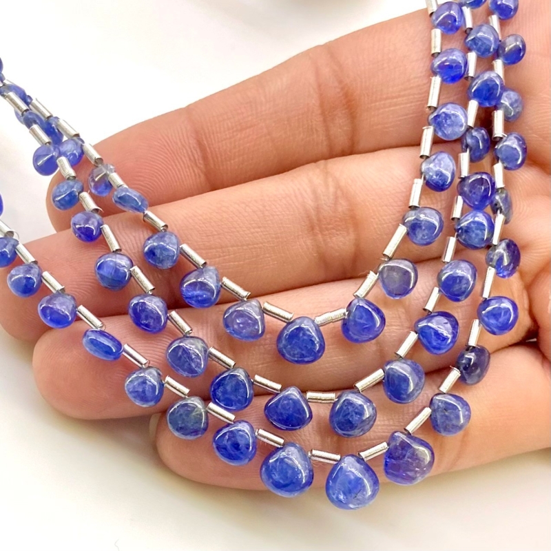 Blue Sapphire 4-7mm Smooth Heart Shape AA Grade Multi Strand Beads Layout - Total 3 Strands of 6-8 Inch