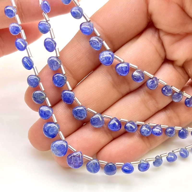 Blue Sapphire 4-7mm Smooth Heart Shape AA Grade Multi Strand Beads Layout - Total 3 Strands of 6-8 Inch