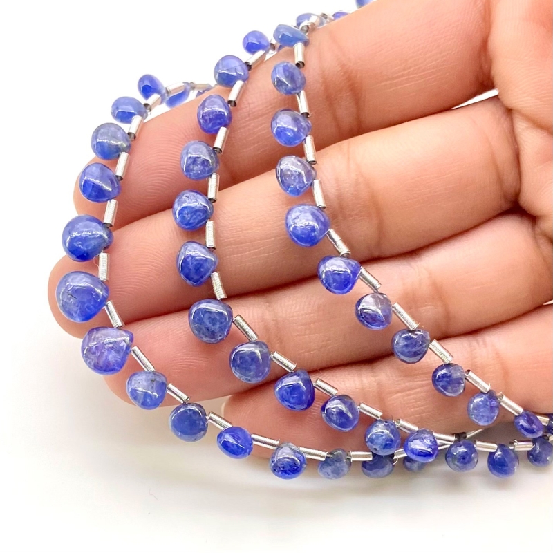 Blue Sapphire 4-7mm Smooth Heart Shape AA Grade Multi Strand Beads Layout - Total 3 Strands of 6-8 Inch