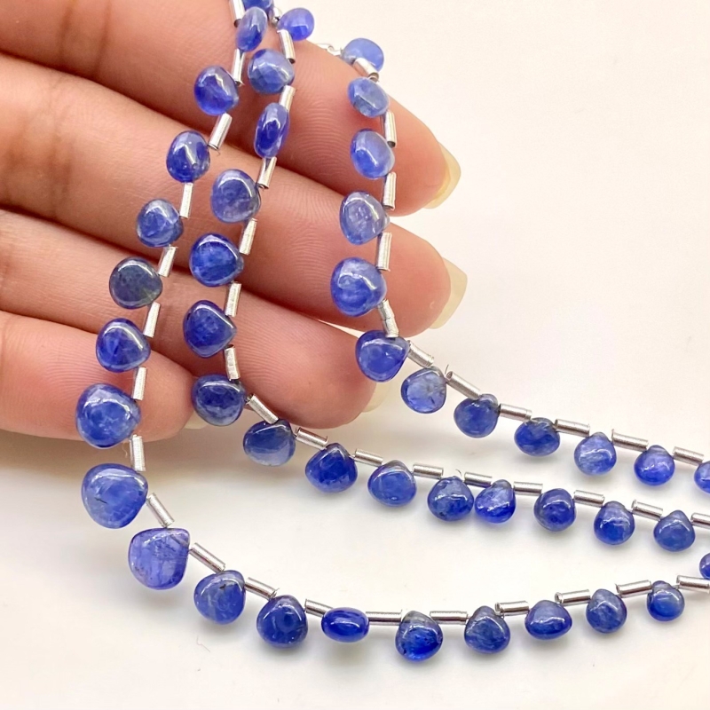 Blue Sapphire 4-7mm Smooth Heart Shape AA Grade Multi Strand Beads Layout - Total 3 Strands of 6-8 Inch