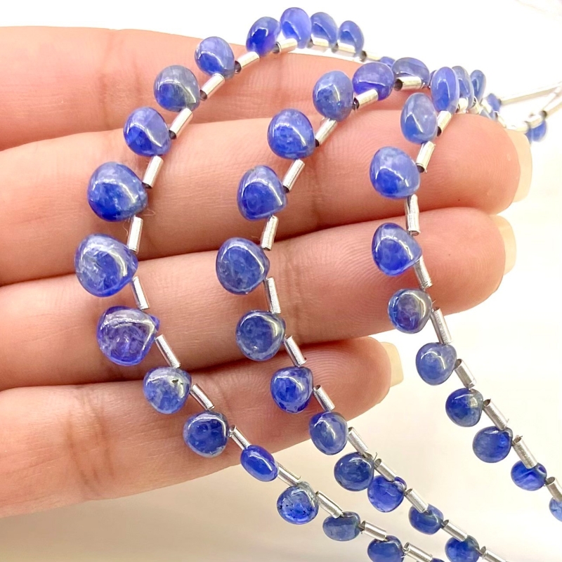 Blue Sapphire 4-7mm Smooth Heart Shape AA Grade Multi Strand Beads Layout - Total 3 Strands of 6-8 Inch