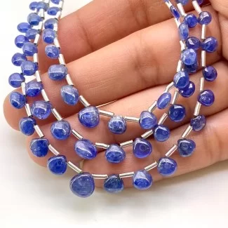 Blue Sapphire 3.5-7.5mm Smooth Heart Shape AA Grade Multi Strand Beads Layout - Total 3 Strands of 5-7 Inch