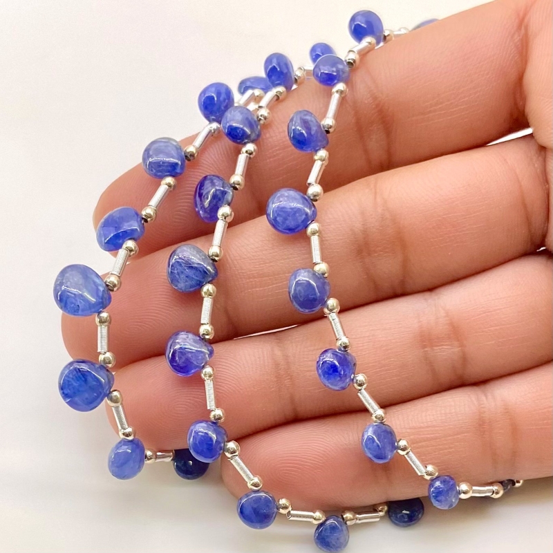 Blue Sapphire 4-7.5mm Smooth Heart Shape AA Grade Multi Strand Beads Layout - Total 3 Strands of 7-13 Inch