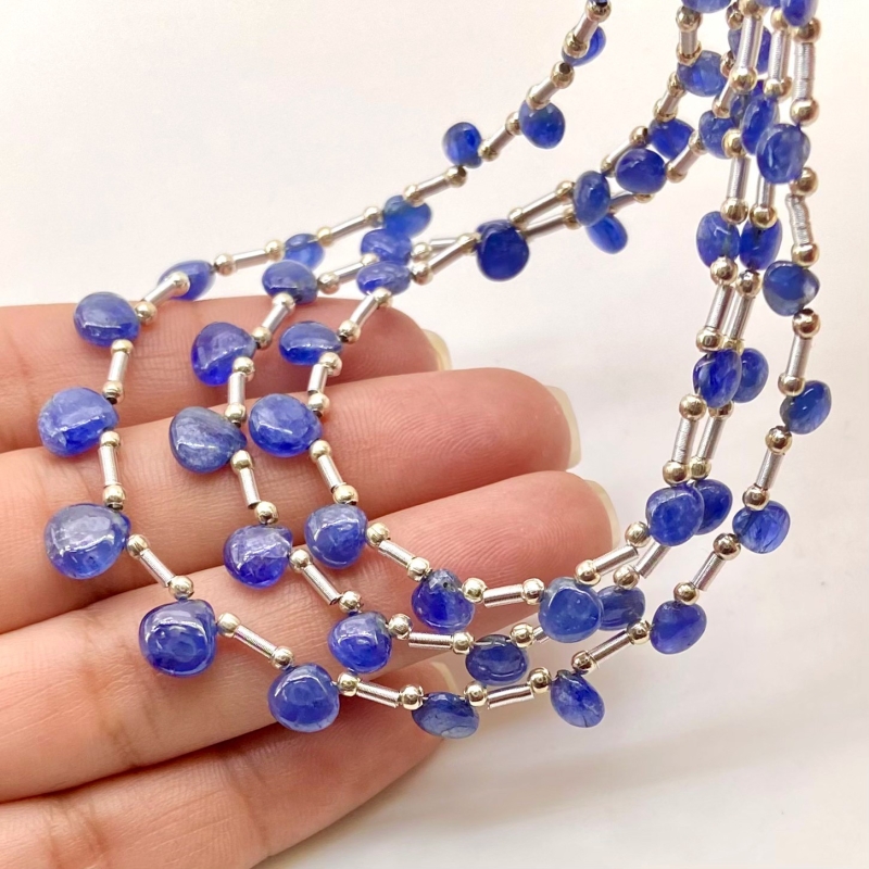 Blue Sapphire 4-7.5mm Smooth Heart Shape AA Grade Multi Strand Beads Layout - Total 3 Strands of 7-13 Inch