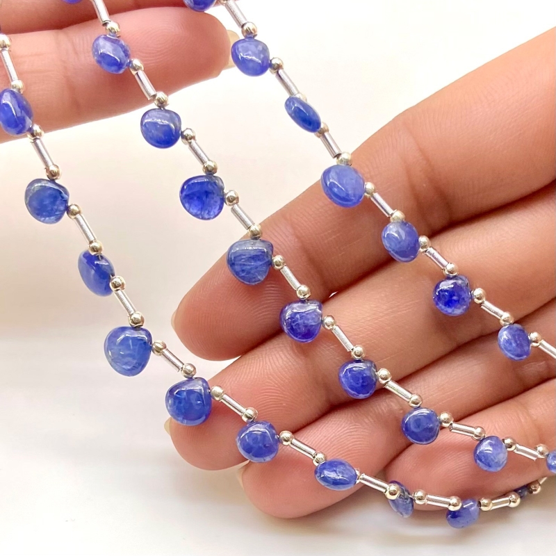 Blue Sapphire 4-7.5mm Smooth Heart Shape AA Grade Multi Strand Beads Layout - Total 3 Strands of 7-13 Inch