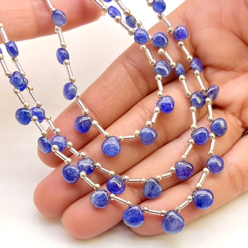 Blue Sapphire 4-7.5mm Smooth Heart Shape AA Grade Multi Strand Beads Layout - Total 3 Strands of 7-13 Inch