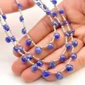 Blue Sapphire 4-7.5mm Smooth Heart Shape AA Grade Multi Strand Beads Layout - Total 3 Strands of 7-13 Inch
