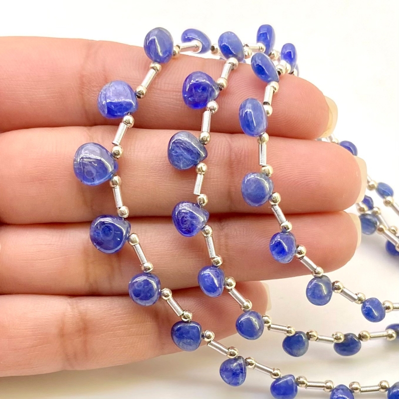 Blue Sapphire 4-7.5mm Smooth Heart Shape AA Grade Multi Strand Beads Layout - Total 3 Strands of 7-13 Inch