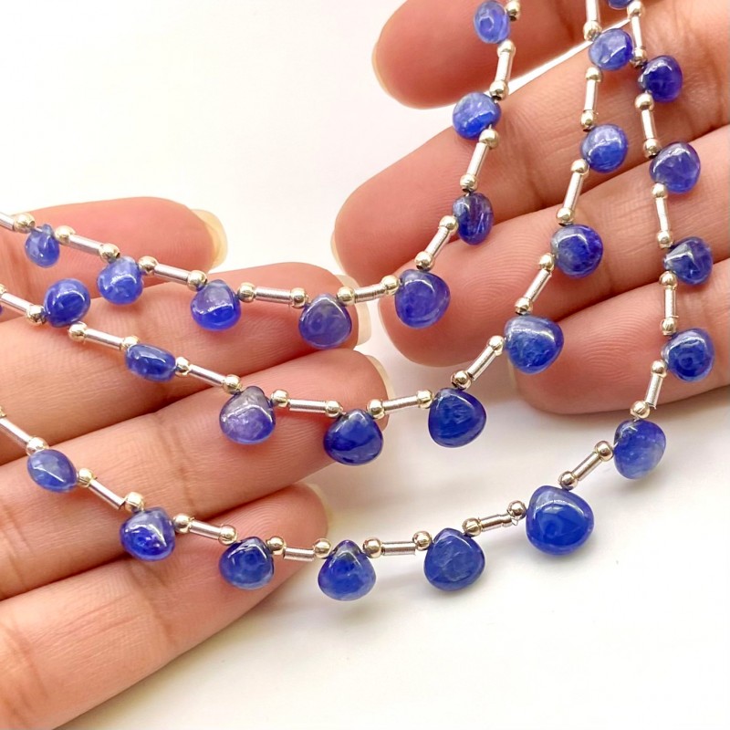 Blue Sapphire 4-8mm Smooth Heart Shape AA Grade Multi Strand Beads Layout - Total 3 Strands of 8-10 Inch