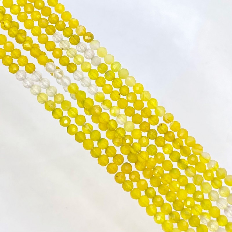 Yellow Onyx 3mm Faceted Round Shape AAA Grade Gemstone Beads Strand - Total 1 Strand of 12 Inch.