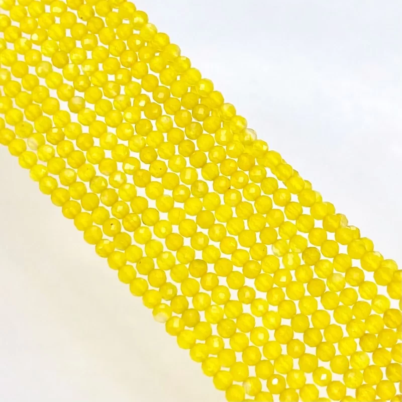 Yellow Onyx 3mm Faceted Round Shape AAA Grade Gemstone Beads Strand - Total 1 Strand of 13 Inch.