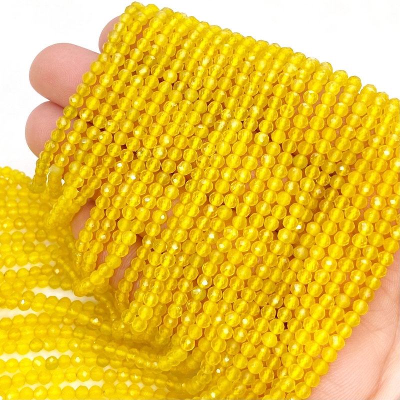 Yellow Onyx 3mm Faceted Round Shape AAA Grade Gemstone Beads Strand - Total 1 Strand of 13 Inch.