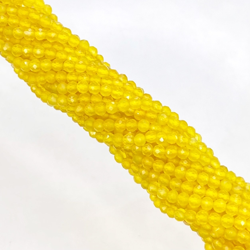 Yellow Onyx 3mm Faceted Round Shape AAA Grade Gemstone Beads Strand - Total 1 Strand of 13 Inch.
