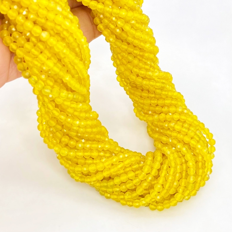 Yellow Onyx 3mm Faceted Round Shape AAA Grade Gemstone Beads Strand - Total 1 Strand of 13 Inch.