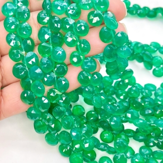 Green Onyx 7-8mm Briolette Heart Shape AAA Grade Gemstone Beads Strand - Total 1 Strand of 7 Inch.
