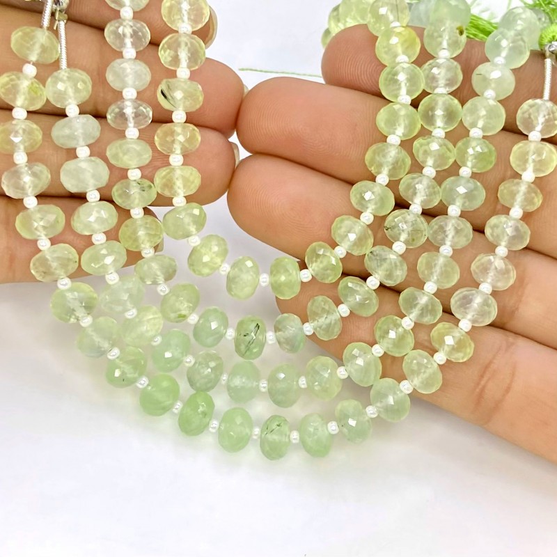 Prehnite 6.5-7mm Faceted Rondelle Shape AA+ Grade Gemstone Beads Strand - Total 1 Strand of 6 Inch.