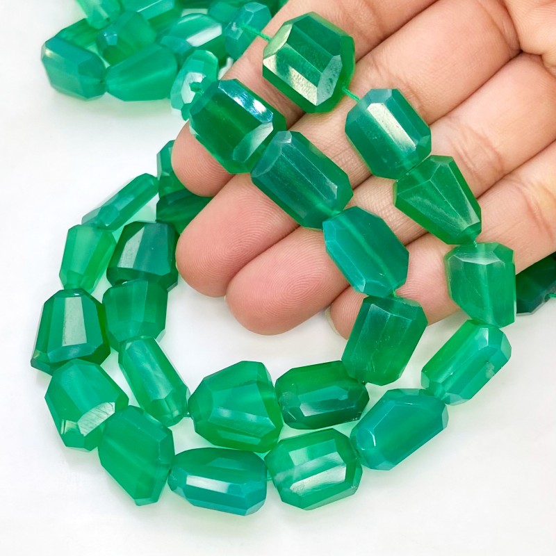 Green Onyx 13-16.5mm Step Cut Nugget Shape AAA Grade 14 Inch Long Gemstone Beads Strand