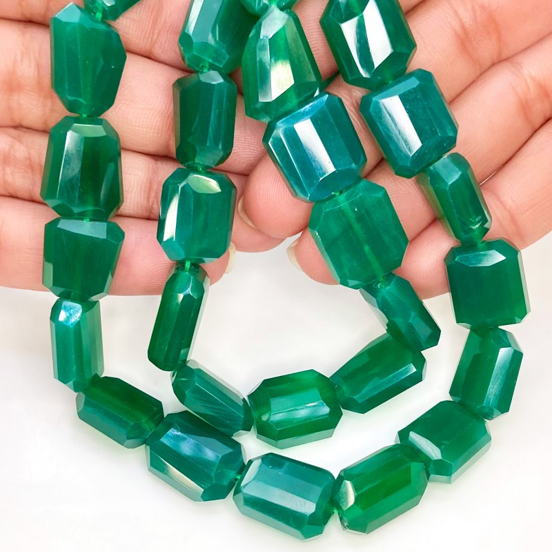 Green Onyx 11-16mm Step Cut Nugget Shape AAA Grade 18 Inch Long Gemstone Beads Strand